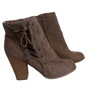 Bonnibel Faux Suede Ankle Boots with side Zippers and Lace-Up Details Size 8